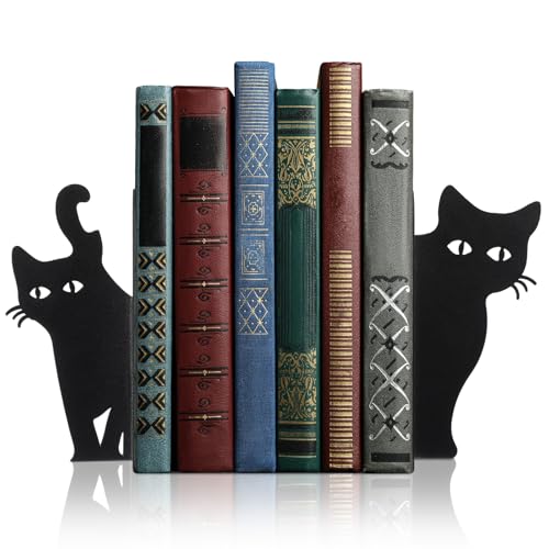 Geelin Peeping Cat Bookends Set of 2 Metal Book Ends for Shelves Bookshelf Home Office Desk Bookshelf Decor Gift for Cat Lovers and Reading Enthusiasts (Lovely Style) - style: Lovely Cat