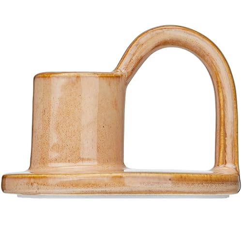 Ceramic Taper Candle Holders with Handle (Set of 2) – Tall Candlestick Holders for Table Decor Centerpieces, Rustic Home Décor, and Dinner Table Styling Tan - color: Tan
