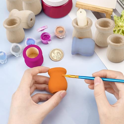 GORGECRAFT 1.3 Inch 10pcs Unfinished Wood Candle Cups Blank Candle Holders Wooden Candlesticks 0.2 Inch Hole Classics Flower Container for Hand Painting Crafts Home Wedding Decorations - size: 1.3x0.63inch,0.2inch