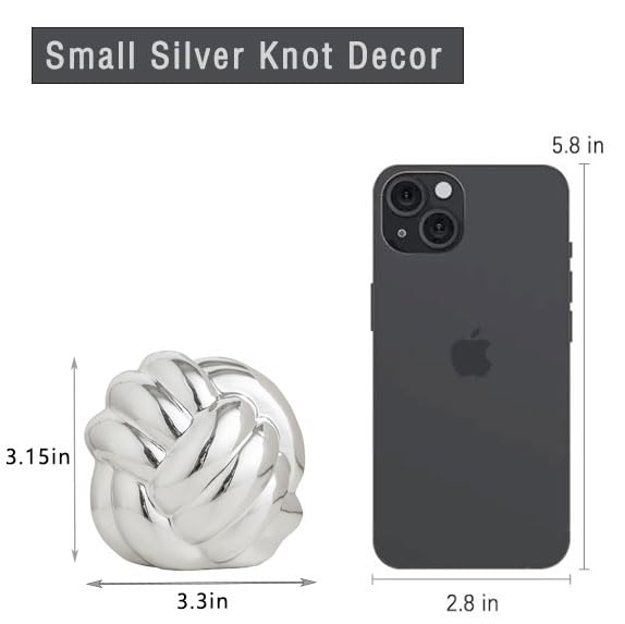 Small Silver Knot Decor, Chain Link Decor, Coffee Table Decor, Book Shelf Decor, Entry Table Decor, Aesthetic Minimalist Decorative Objects for Modern Home Living Room, Desk Decor for Office (Silver) - color: Silver