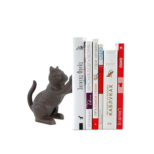 Cat Decorative Bookends, Unique Cast Iron Animal Shape Book Ends to Hold Books Heavy Duty, for Home Library Office Shelf Decoration, Vintage Antique Home Decor