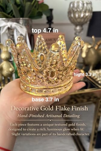 Luxury Crown Glass Candle Holder - Gold Votive Holder for Candles, Jewelry, Floral or Vanity Decor - Elegant Gift for Women