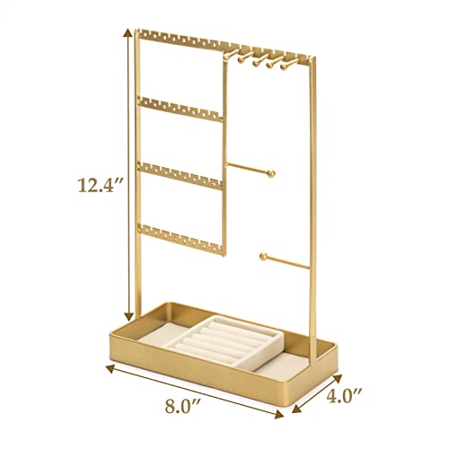 Jewelry Organizer, 4-Tier Earring Holder Organizer with Metal Tray, Jewelry Holder Stand for Necklaces Stud Earrings Bracelets and Rings, Earring Organizer (Gold) - color: Gold