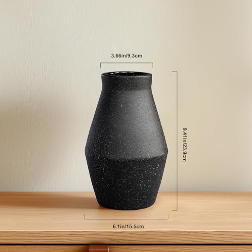 1pcs. Black Vase for Home Decor Table, Living Room, Entryway Ceramic Geometric Wide-Mouth for Flowers Textured Matte Unglazed Pottery - Black Height 9.41 in/Width 6.1 in/Opening 3.66 in - color: Black, size: 10 inch