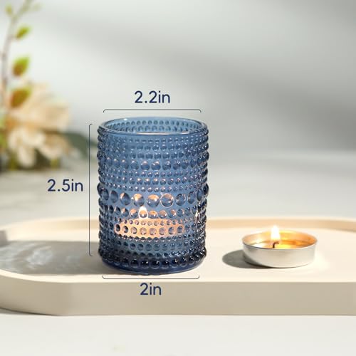 24 Pack Votive Candles Holders - 2x2.5in Blue Vintage Glass Votives Tealight Candle Holders for Table Centerpieces, Tea Light Candle Holder Decor for Wedding Bridal Shower Party - color: Blue