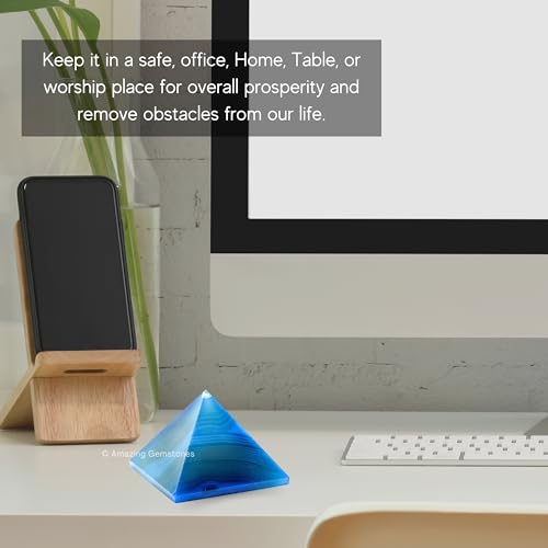 Amazing Gemstone Blue Onyx Pyramid Crystal Healing Stones - 2" Great Pyramid Figurine of Natural Stone Pyramid for Meditation, Reiki, Chakra Balancing and Crystal Pyramids Grid - color: Blue Onyx