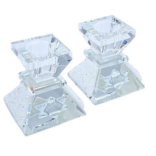 Tamara Baskin Art Glass – Handmade Crystal Shabbat Candle Holders Set - Sparkling Opal White - color: Sparkling Opal White