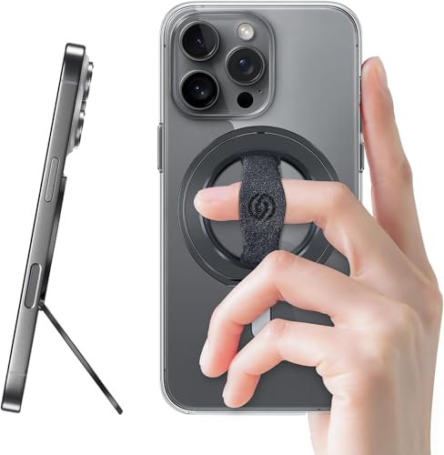 EWA MagOne 3rd Gen [Compatible with MagSafe] Phone Grip Stand with Finger Strap, Removable Magnetic Ring Holder Kickstand Loop for iPhone 17,16,15,14,13,12 Series (Black) - color: Black