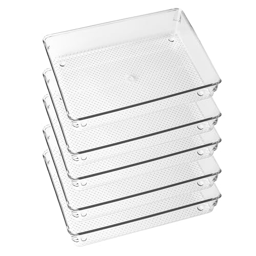 5 Pack Clear Plastic Drawer Organizer Tray Cutlery Utensil Makeups Drawer Silverware Organizers 6" X 9" - size: 5 Pack 6"x9" Clear Plastic