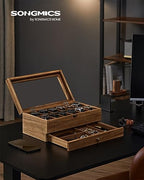 SONGMICS 12-Slot Watch Box, 2-Tier Watch Display Case with Large Glass Lid, Removable Watch Pillows, Velvet Lining, Jewelry Box, Gift Idea, Rustic Walnut UJOW012K01 - color: Rustic Walnut, size: 2 Layer 12 Slot