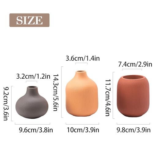 Modern Ceramic Vase Set 3 Small Flowers Decorative Vase Farmhouse Home Living Room Dining Table Room Desk Pottery - color: 15 Reddish Brown/Orange/Grey