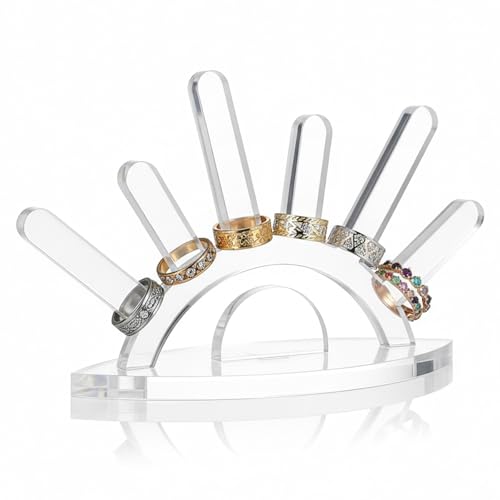 Acrylic Ring Holder, 6 Rod Ring Display Clear Rings Display Stand, Jewelry Organizer for Women Multiple Rings Storage