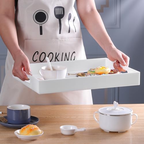 White Acrylic Large Ottoman Tray with Handles 16"x20"x2" Spill Proof Serving Tray Rubber Boot Organizer Tray Decorative for Living Room Bedroom Kitchen Entryway Coffee Table Countertop - color: White, size: 20" x 16" x 2"