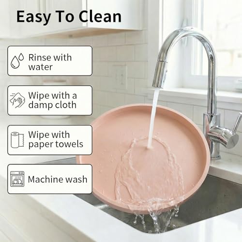 Round Pink Silicone Decorative Bathroom Vanity Tray 9 Inch, Counter Tray for Bathroom Countertop Perfume Holder Dresser Organizer Coffee Table Candle, Non-Slip Durable for Home Use - color: Pink, size: 9.06
