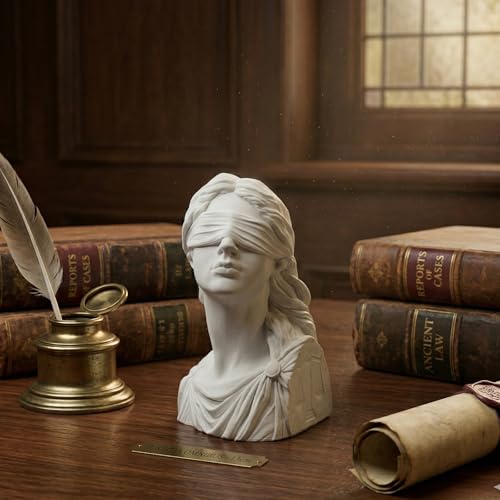 Lady Justice Statue Bust Scales of Justice Decor Greek Roman Plaster Sculpture, Law Office Lawyer Desk Shelf Display Attorney Judge Legal Gift