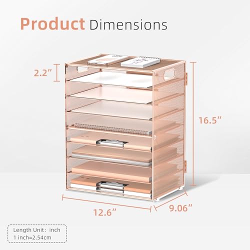 DALTACK 9-Tier Paper Organizer for Desk, Mesh Letter Tray Desk Organizer with Handles, Space-Saving File Organizer for Office Home School, Gold Rose - color: Desk Organizer Gold Rose
