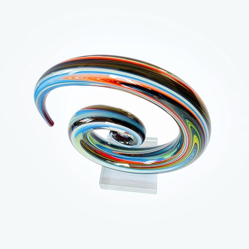 8.5" Handblown Colorful Swirl Art Glass Sculpture - Modern Abstract Indoor & Outdoor Centerpiece for Living Room, Office, Shelf Decor, Housewarming Gift