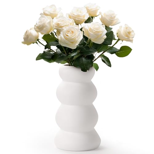 BosilunLife Ceramic Vase with Stacked Bubble Design – Boho Modern Sculptural Flower Vase for Home Decor, Shelf or Table Centerpiece (Unglazed White) - color: Unglazed White