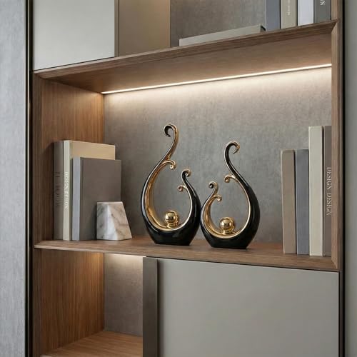 LCCCK Glossy Black and Gold Decor Ceramic Statue, Modern Abstract Sculpture Art for Luxury Centerpiece - Shelves Bookshelf&Dining Table Decorations, Entryway Coffee Table Tv Stand Home Decor - color: Black Gold