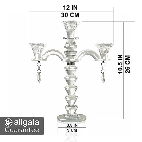 allgala Candle Holder, 3-Arm Crystal Candelabra Taper Candlestick Candle Holder Centerpiece for Home Wedding Event and Party Festival - size: 3 Arm