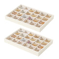 Stackable Jewelry Organizer Tray For Drawers,White Leather Small Earring Storage Tray,Bracelet And Necklace Display Box,Jewelry Ring Display Case (Creamy White 24 Grids) - style: Creamy White 24 Grids