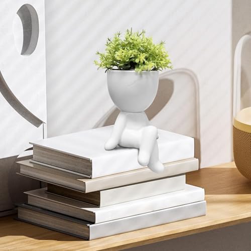 Zerzsy Fake Succulents for Office Decorations for Work Desk Women Fake Plants Office Decor - Small Plants for Work Cubicle Decor - Desk Decorations for Women - Set of 1 - color: White-d