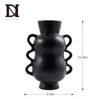 DN DECONATION Black Ceramic Vase Home Decor with Wave Handles, 10'' Tall Rustic Farmhouse Flower Vase for Table Centerpiece, Bookshelf, Living Room, Office, Modern Nordic Minimalist Decorative Vases