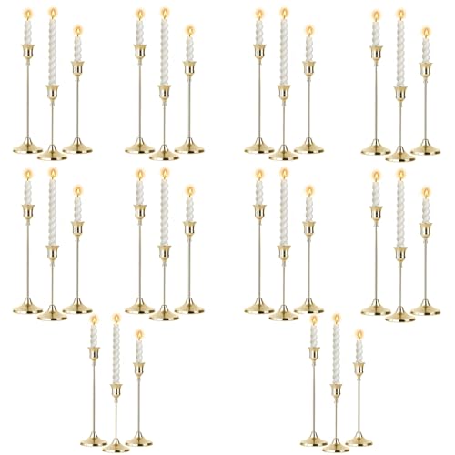 10 Sets Candle Gold Metal Candlestick Holders - HearthLume Vintage Modern Metal Taper Candle Holders, Decorative Centerpiece for Table Mantel, Wedding Kitchen Home Decor, Wedding Gift,30Pcs - color: Gold, size: 30pcs