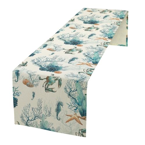 Nautical Coast Table Flag, Ocean Beach Seahorse Shell, Vintage Sailboat Lighthouse Anchor Table Decoration for Indoor and Outdoor Home Party Decor 13x36 Inch - color: Shell-9, size: W13x36L