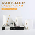 Natural Marble Bookends for Shelves, Decorative Book Ends for Heavy Books, Heavy Duty Mid Century Modern White and Gold Stone Book Holders with Brass Inlay, Unique Bookshelf Stopper Decor, Set of 2 - style: Art Deco
