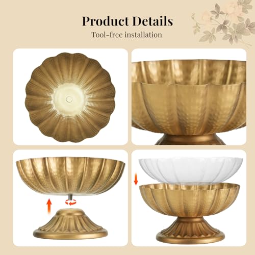 Set of 8 Antique Gold Compote Vases, 7.1" W x 3.94" H Metal Pedestal Vase for Centerpiece, Small Brass Compote Bowls for Floral Arrangements, Table Decor for Wedding Events Parties Decoration