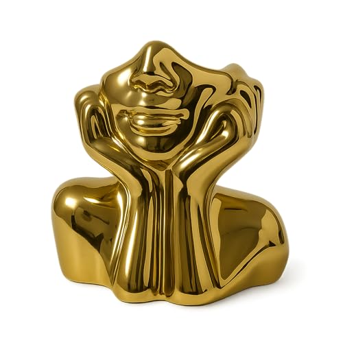 Face Vase Unique Ceramic Vase for Room,Office,Home Decor,Gold,A - style: Gold-A