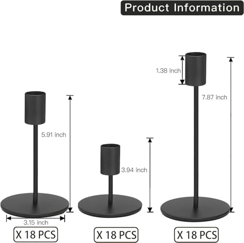 Black Candlestick Holders Bulk for Taper Candles Decorative Metal Candelabra Candle Holders Fit 0.8 Inch Diameter Candles Gold Taper Candle Stands for Wedding Home Party Table Decor (Set of 54) - color: Black, size: 54 pieces