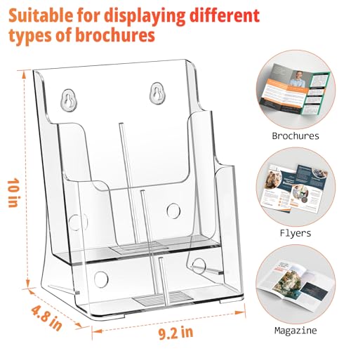 FUCDTEFC 2 Pack Acrylic Brochure Holder 8.5x11 & 4 x9 Inches, Clear 2 Tier Literature Magazine Stand Brochure Display Stand w Removable Divider Universal, Flyer Holder for Wall Mount or Countertop - size: 2 Pack 2-Tier Brochure Holder