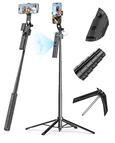 USKEYVISION Auto Face Tracking Tripod for iPhone 360°Rotation,Selfie Stick for Android w/Remote&Ground Spike,68” Phone Tripod Stand that Follows Your Movement for Video Recording,Vlogging(R01) - size: R01(with ground spike)