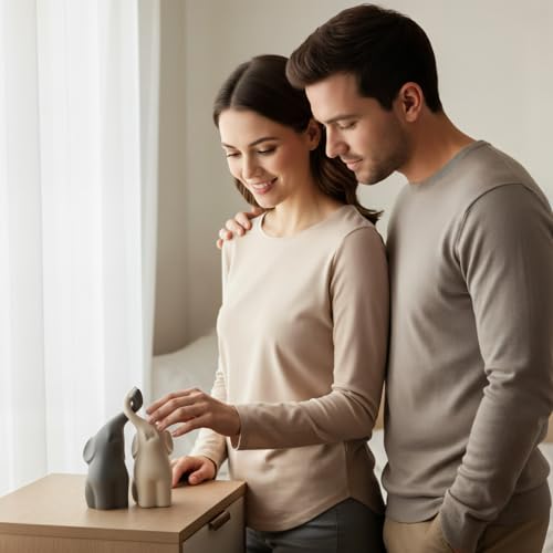 Elephant Statue Couple Ornament Elefante Ring Holder Table Top Shelf Bookends Love Aesthetic Sculptures Decoraciones para Sala Animal Figurines Home Decor Creative Elephant Gifts for Women - color: Gray/Beige, size: Size: 6.5x2.8x2.8 inches/one=2
