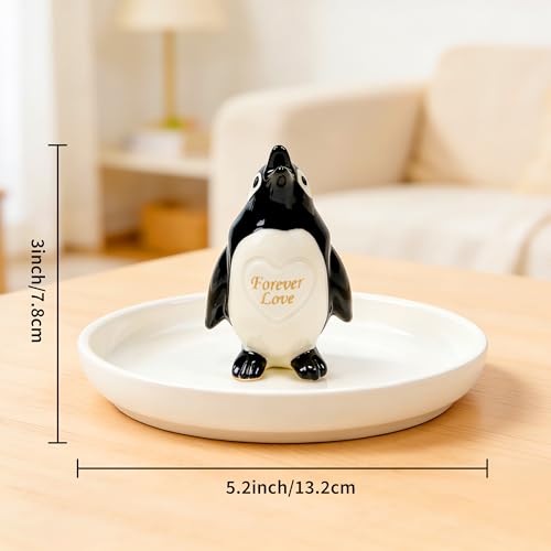 PUDDING CABIN Penguin Gifts for Women: Forever Love Ring Holder Dish - Penguin Gift for Wife Mom Girlfriend Mothers Day, Anniversary, Birthday, Christmas & Wedding - style: Penguin