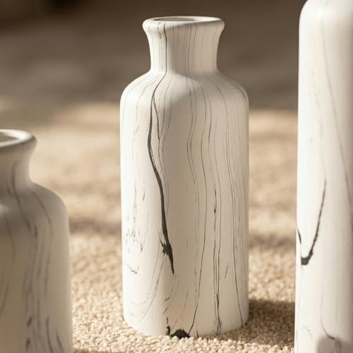 Modern Ceramic Flower Vase Set of 3, Minimalist Vase for Home Decor, Decorative Vase for Table Entryway Mantel Centerpiece Living Room Bathroom Bedroom (White Gray Marble) - color: 104-white Gray Marble