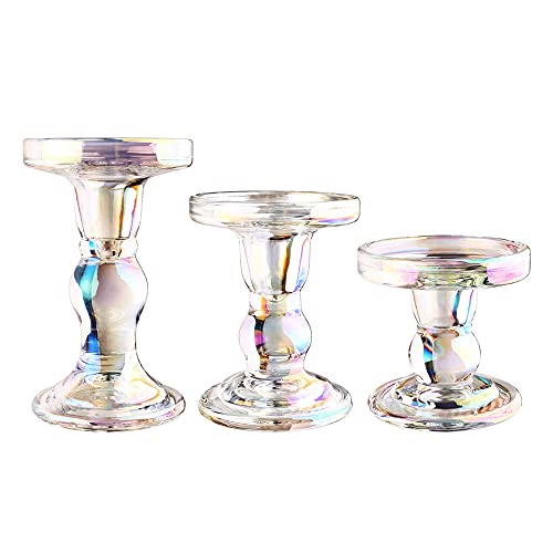 3-Piece Set of Glass Candlestick, Crystal Candlestick Holder Holder and Conical Candle, Christmas Candle Holder Decoration, Family Living Room Wedding Candle Holder (7 Colour) - color: 7 Colour
