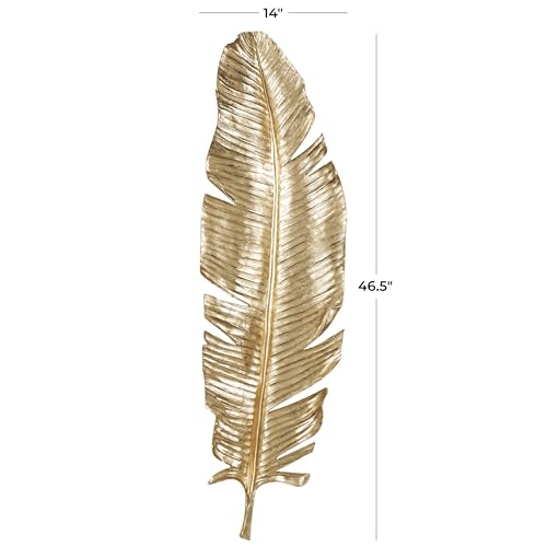 Deco 79 Polystone Bird Home Wall Decor Large Metallic Feather Wall Sculpture, Wall Art 14" x 3" x 47", Gold - size: 14" x 3" x 47"