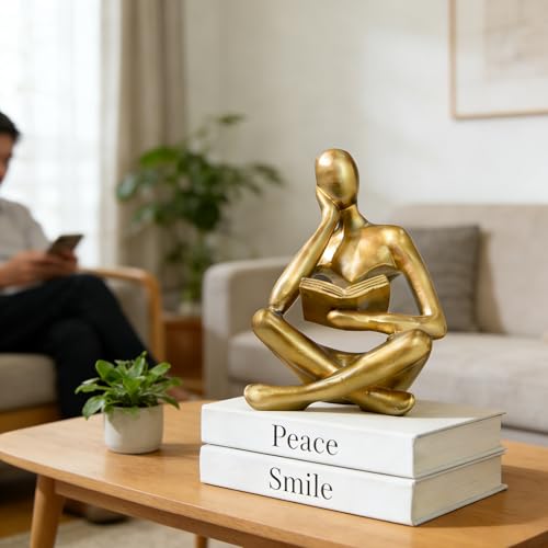 Bookshelf Decor, Coffee Table Decor, Library Decor Sculptures - Abstract Thinker Statue, Resin Modern Art Sculptures for Living Room, Office Desk, Home Decor (Gold(A)) - color: Gold(a)