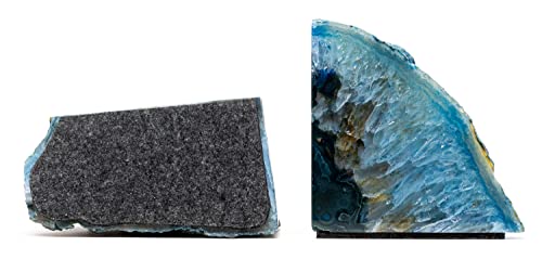 Agate Bookends - Polished Geode Crystal Bookends, Decorative Home Decor (8-10 lb, Blue) - color: Blue, size: 8 - 10 lb