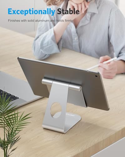 OMOTON Tablet Stand Holder Adjustable, T1 Desktop Aluminum Tablet Dock Cradle Compatible with iPad Air/Mini, iPad 10.2/9.7, iPad Pro 11/12.9/13, Samsung Tab and More Up to 13 inch, Silver - color: Silver
