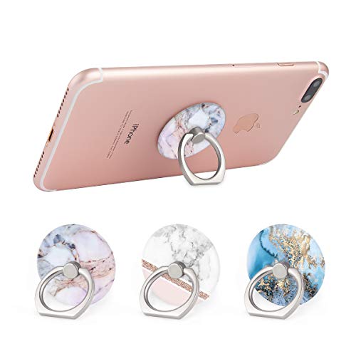 Bonoma Cell Phone Ring Holder Stand, 360 Rotation 3-Pack Universal Smartphone Ring Grip Stand Compatible with Smartphones and Tablets Marble - color: Marble