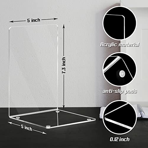 HappyHapi Acrylic Bookends for Shelves, 12 Pcs Clear Book Ends for Heavy Books, Decorative Book Holder for Home Library Office, 5 x 5 x 7.3 inch，6 Pair