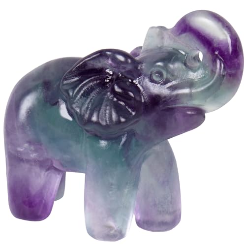 2 Inch Rainbow Fluorite Crystal Elephant Sculpture Handcrafted Healing Stone Animal Figurine Spiritual Home Decor Lucky Charm Gift for Wealth Success Positive Energy and Meditation Lovers - color: Rainbow Fluorite Elephant-02