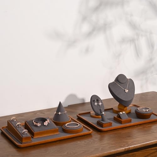 Oirlv Single Finger wooden ring display stand Jewelry Showcase Display Holder (Grey) - color: Grey
