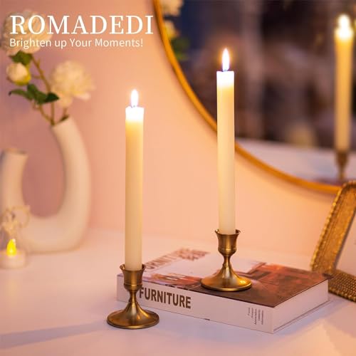 Romadedi Gold Candlestick Candle Holders for Taper, 12 PCS Gold Brass Color Candle Stick Candle Holder for Table Centerpiece, Wedding Reception, Festive Christmas Mantel Decoration or Home Decor - color: Brass-1, size: 12 pcs