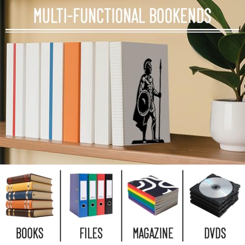 WADORN 1 Pair Spartan Guards Metal Decorative Bookend for Shelves, Heavy Duty Book Ends Modern Non-Skid Books Holder Stand Black Book Support Stoppers for Desk Bookshelf Office Home, 5.3x4.3x7.8 Inch - color: Spartan Guards