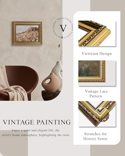 VIYYIEA Gold Framed Wall Art, Flowers Bloom Canvas Print Home Decor Vintage Art Painting Picture Bathroom Wall Decor, Flowers Artwork for Living Room Bedroom Kitchen Office - 10L x 8W - color: Blossom, size: 10"L x 8"W